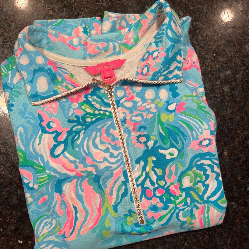 Lilly Pulitzer Colorful long sleeve, half zip cropped shirt